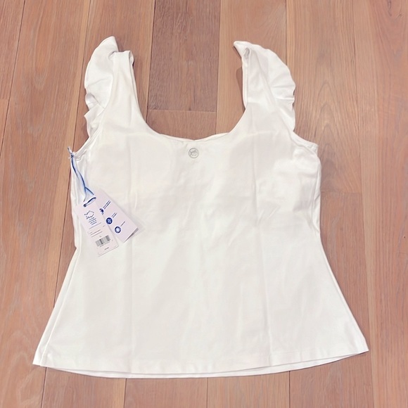 NWT. Southern Tide. Women’s Lisi Active Ruffle Tank Top in white. UPF50+ - Picture 2 of 7